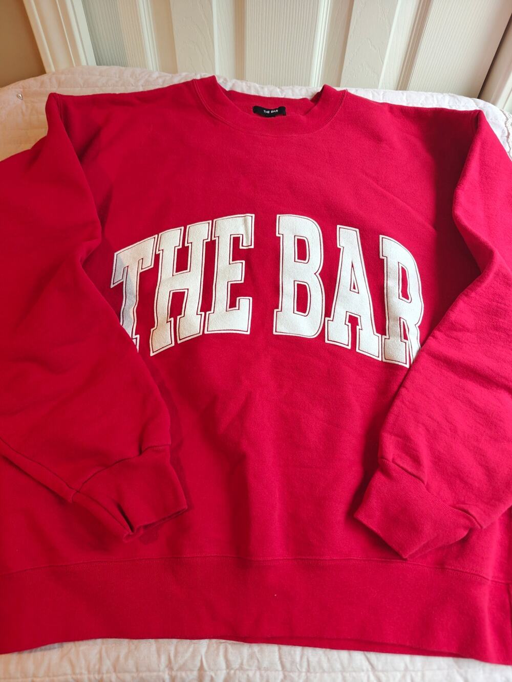 The Bar Varsity Crewneck Sweatshirt Red White Logo Size Medium